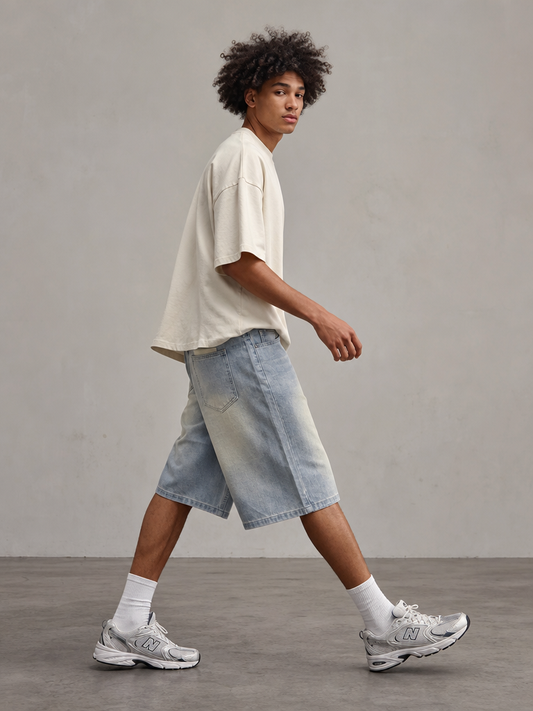 Bone Wash Denim Short